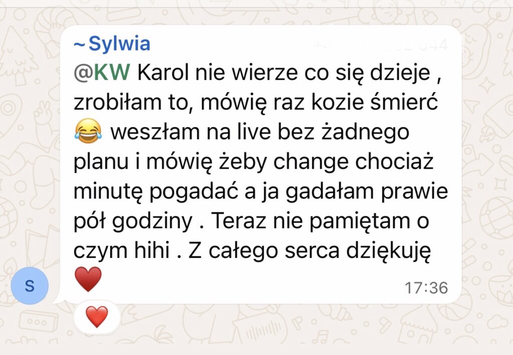 Wzrost pewności siebie i pierwszy live na instagramie
